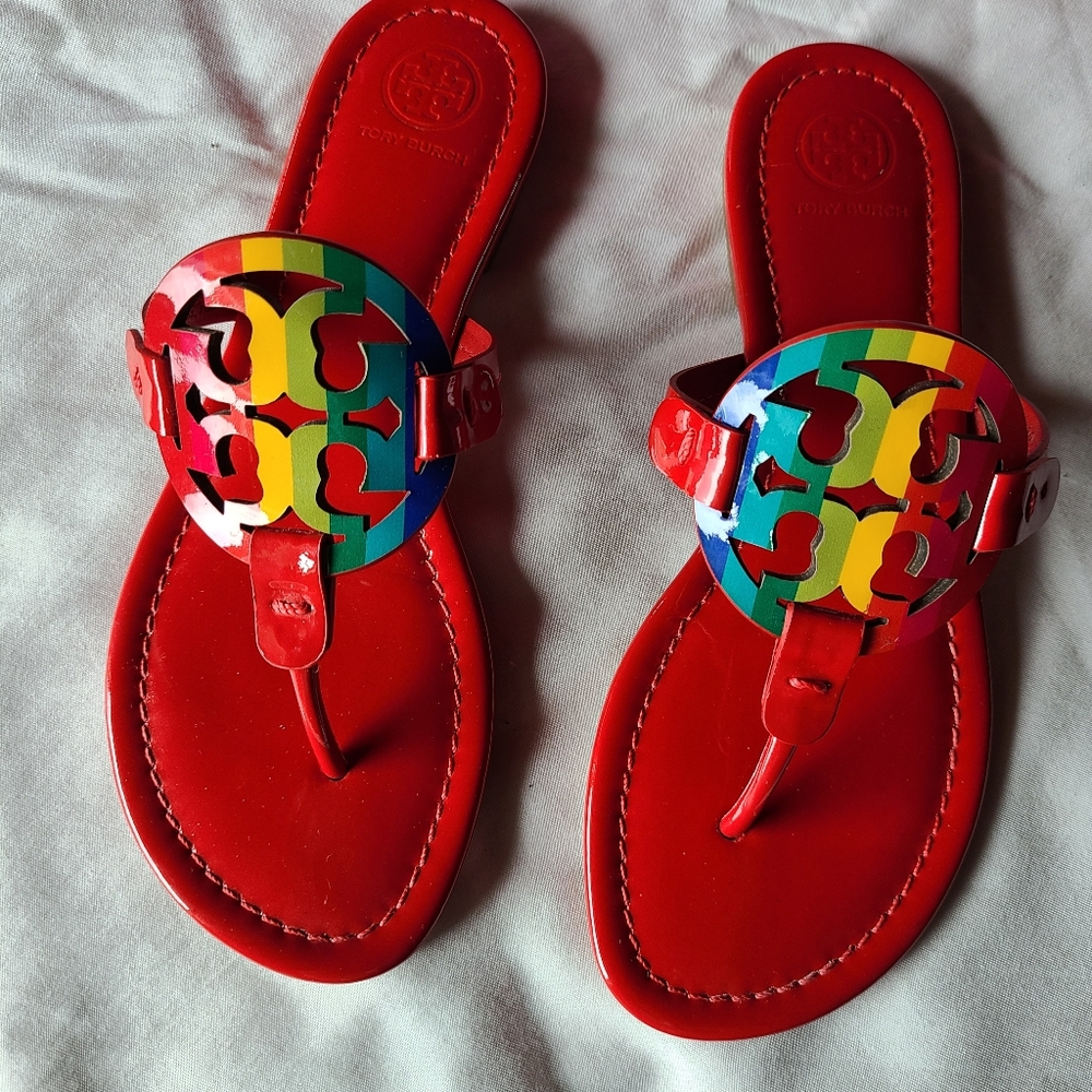 Tory Burch Miller Bright Rainbow Ruby Red 7.5